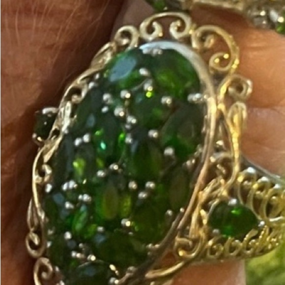 STS vintage 925 Green Diopside and Gold vermeil Women's Ring sz 9 1/2 - Picture 3 of 16